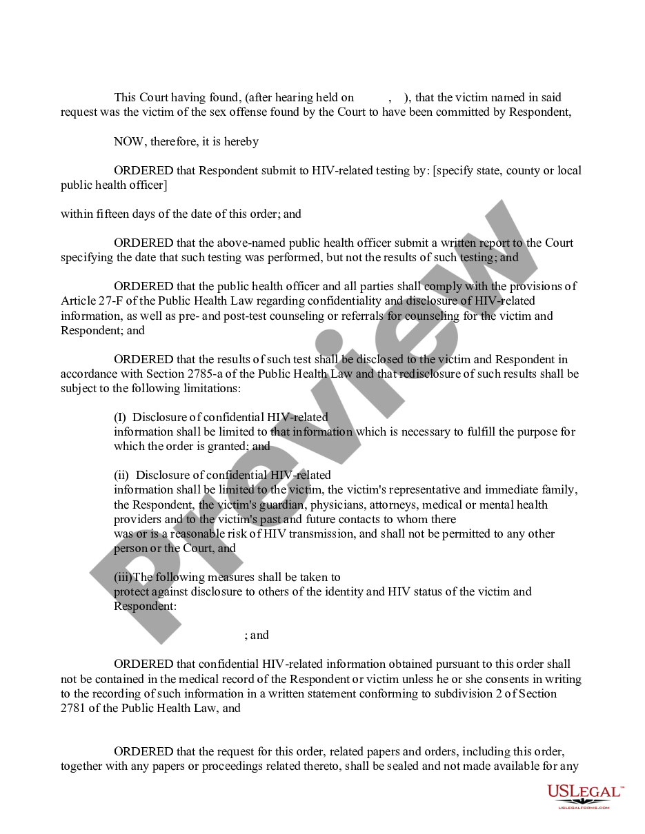 page 1 Order for HIV-Related Testing preview