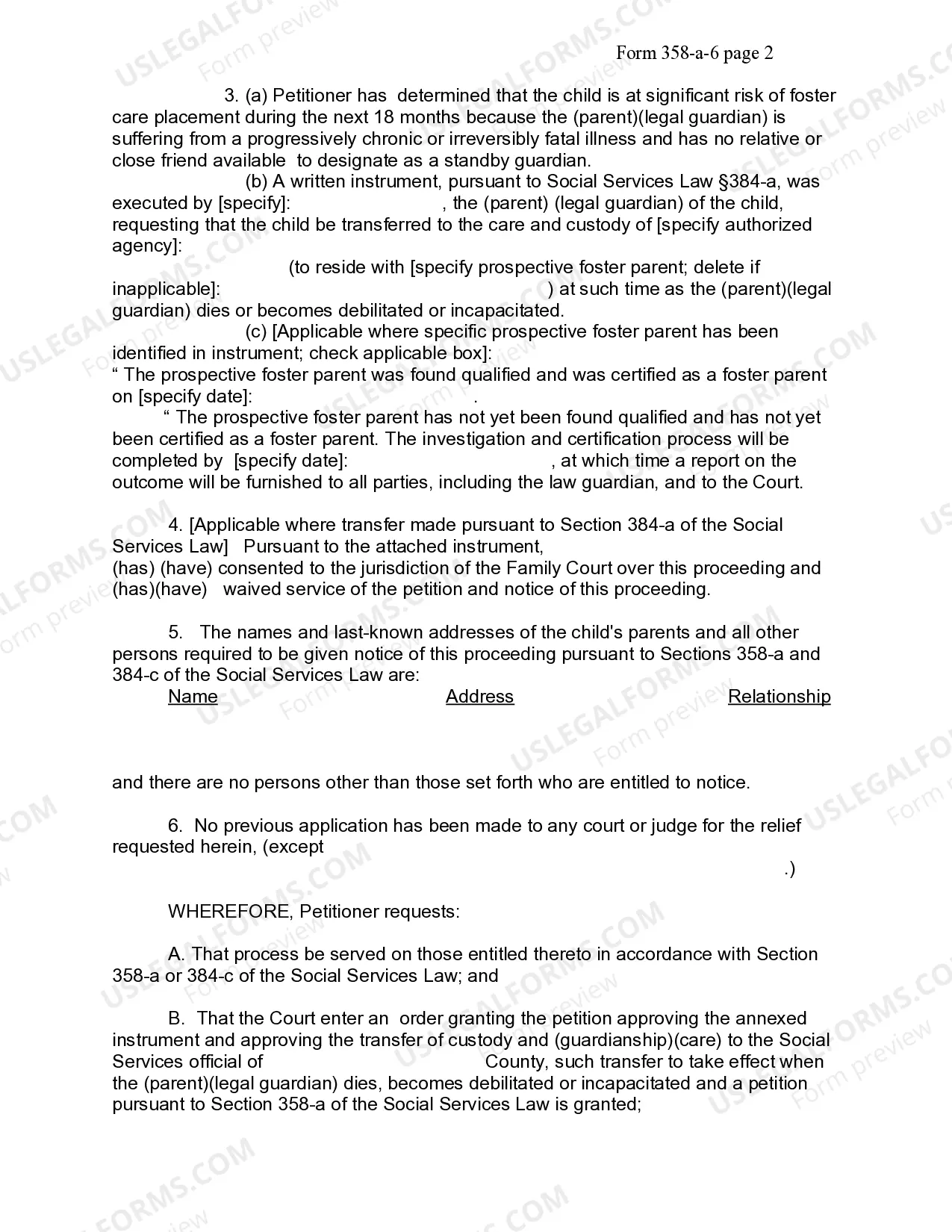 Preview Petition For Pre Placement Approval of Standby Placement Instrument