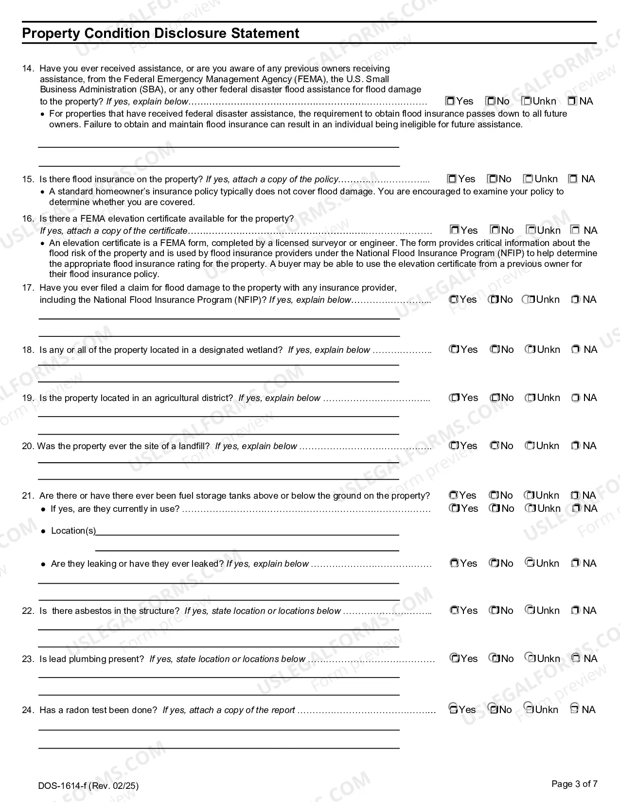 Preview Residential Real Estate Sales Disclosure Statement