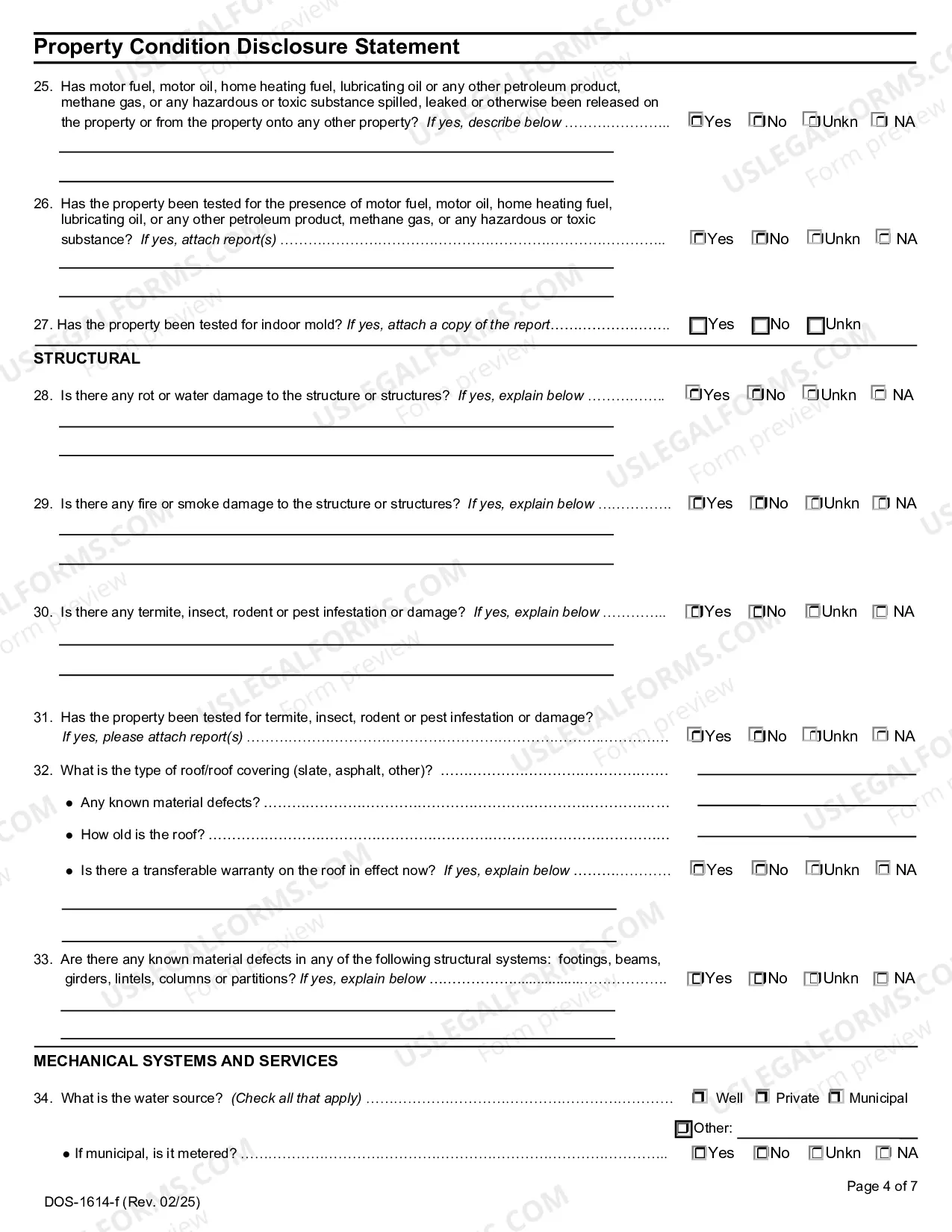 Preview Residential Real Estate Sales Disclosure Statement