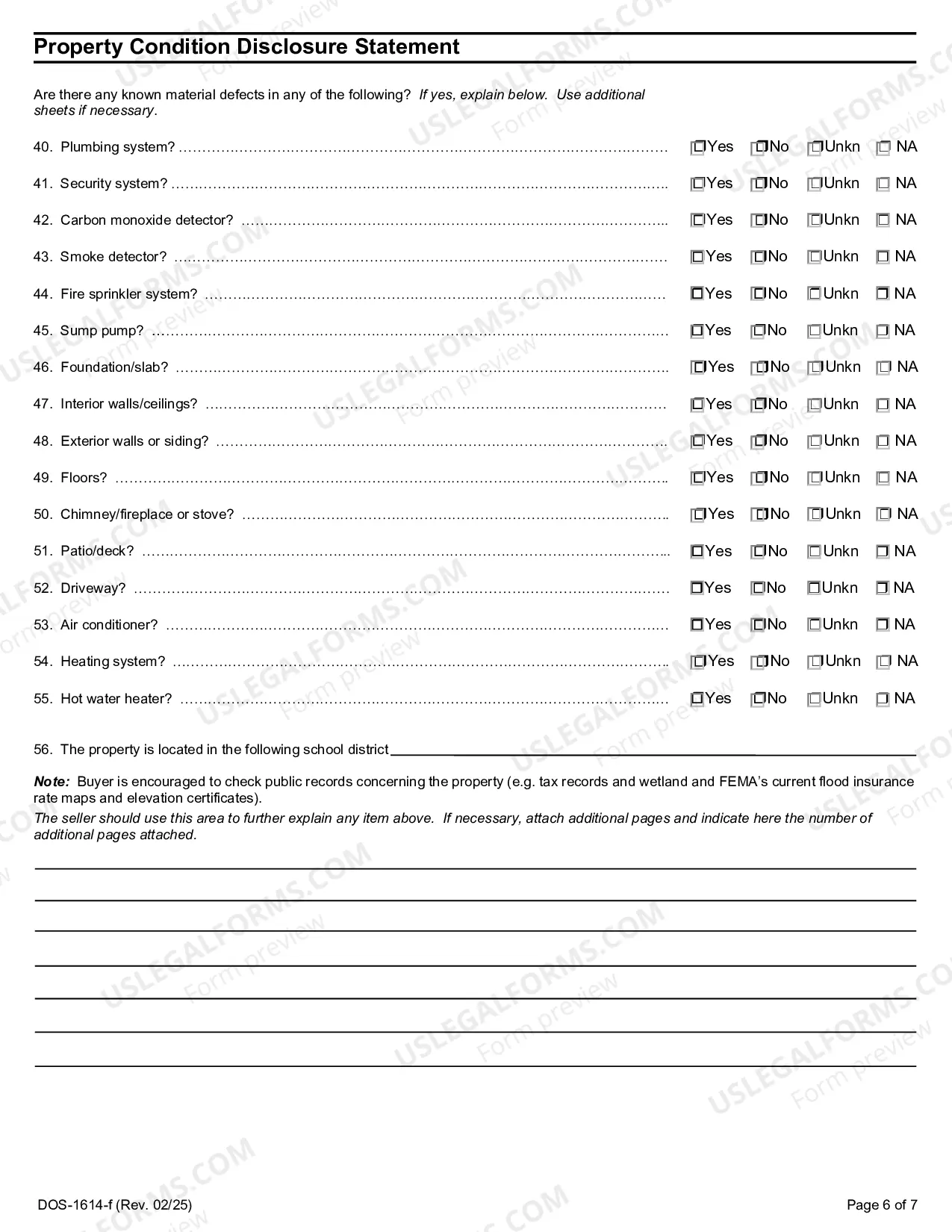 Preview Residential Real Estate Sales Disclosure Statement
