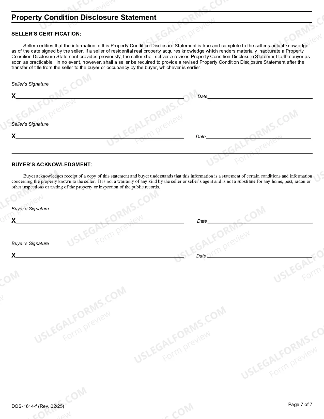 Preview Residential Real Estate Sales Disclosure Statement