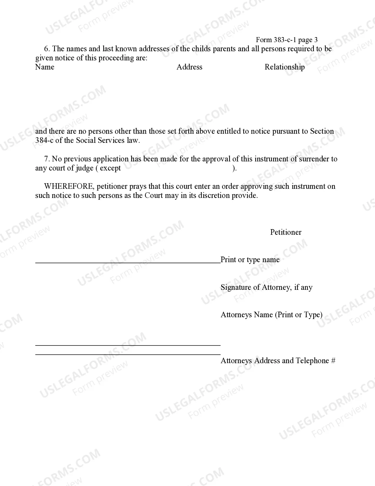 Preview Petition for Approval of Surrender Instrument - Child in Foster Care 12-97