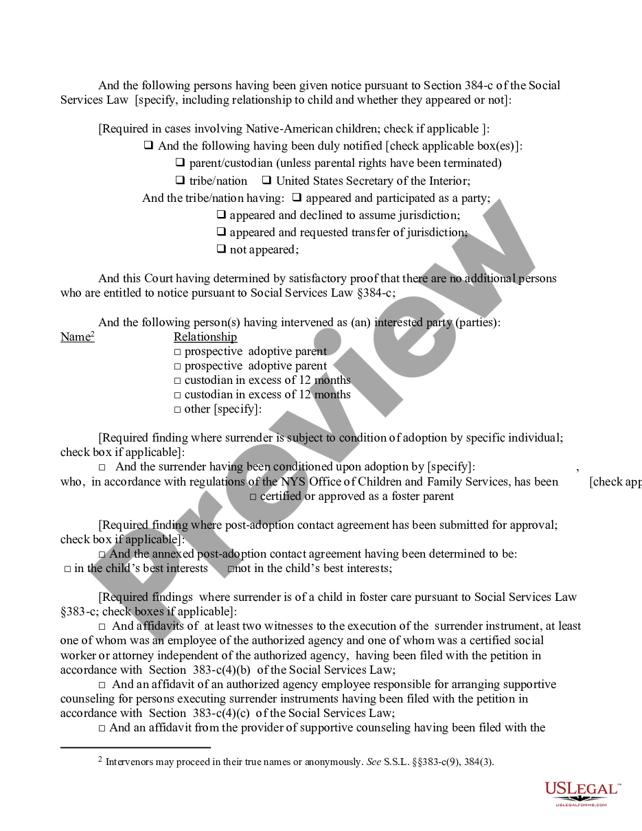page 1 Order - Approving - Disapproving - Surrender Instrument - Child in Foster Care 12-97 preview