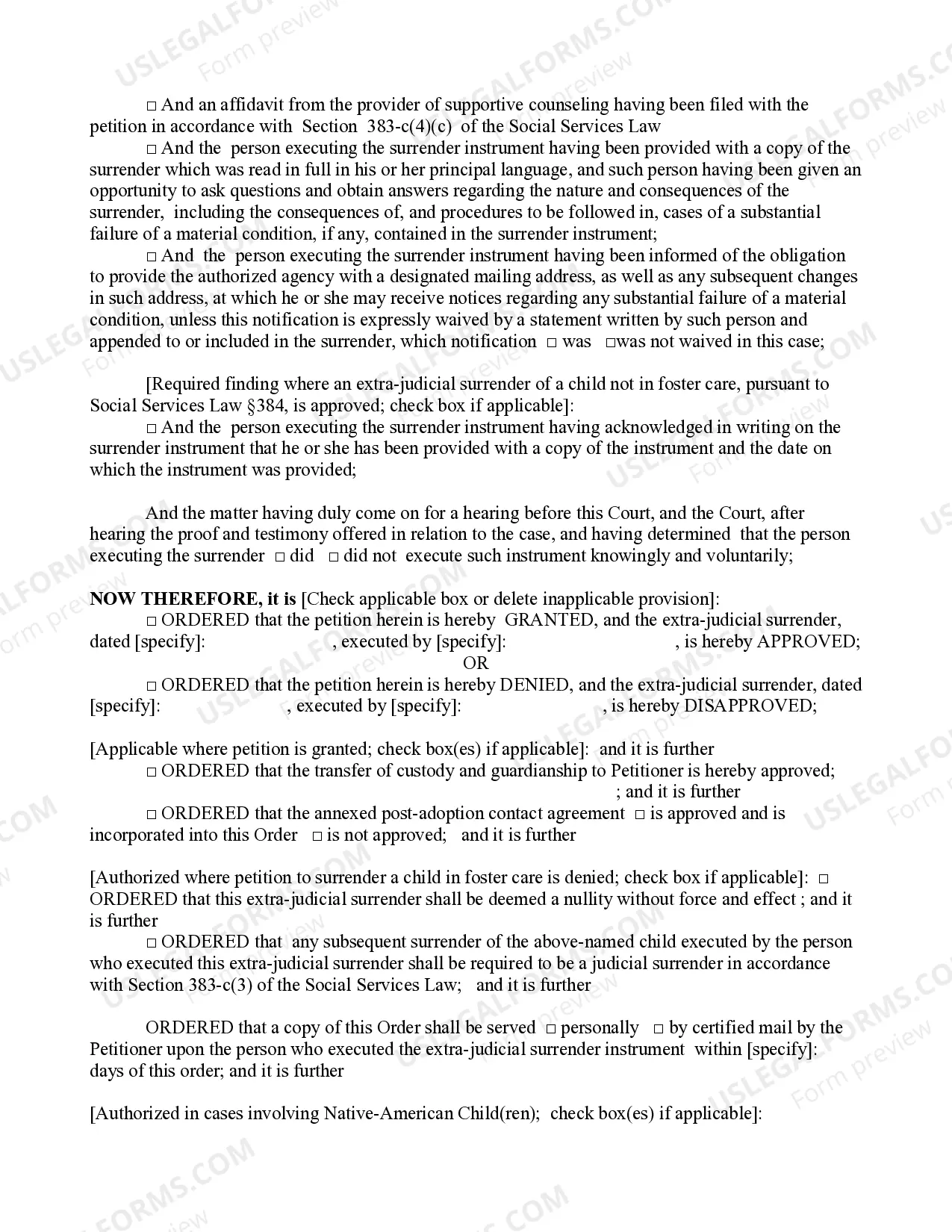 Preview Order - Approving - Disapproving - Surrender Instrument - Child in Foster Care 12-97