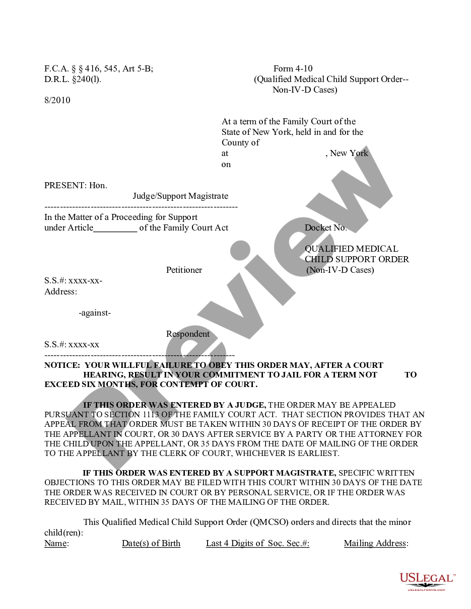form Qualified Medical Child Support Order - Non IV-D Cases preview