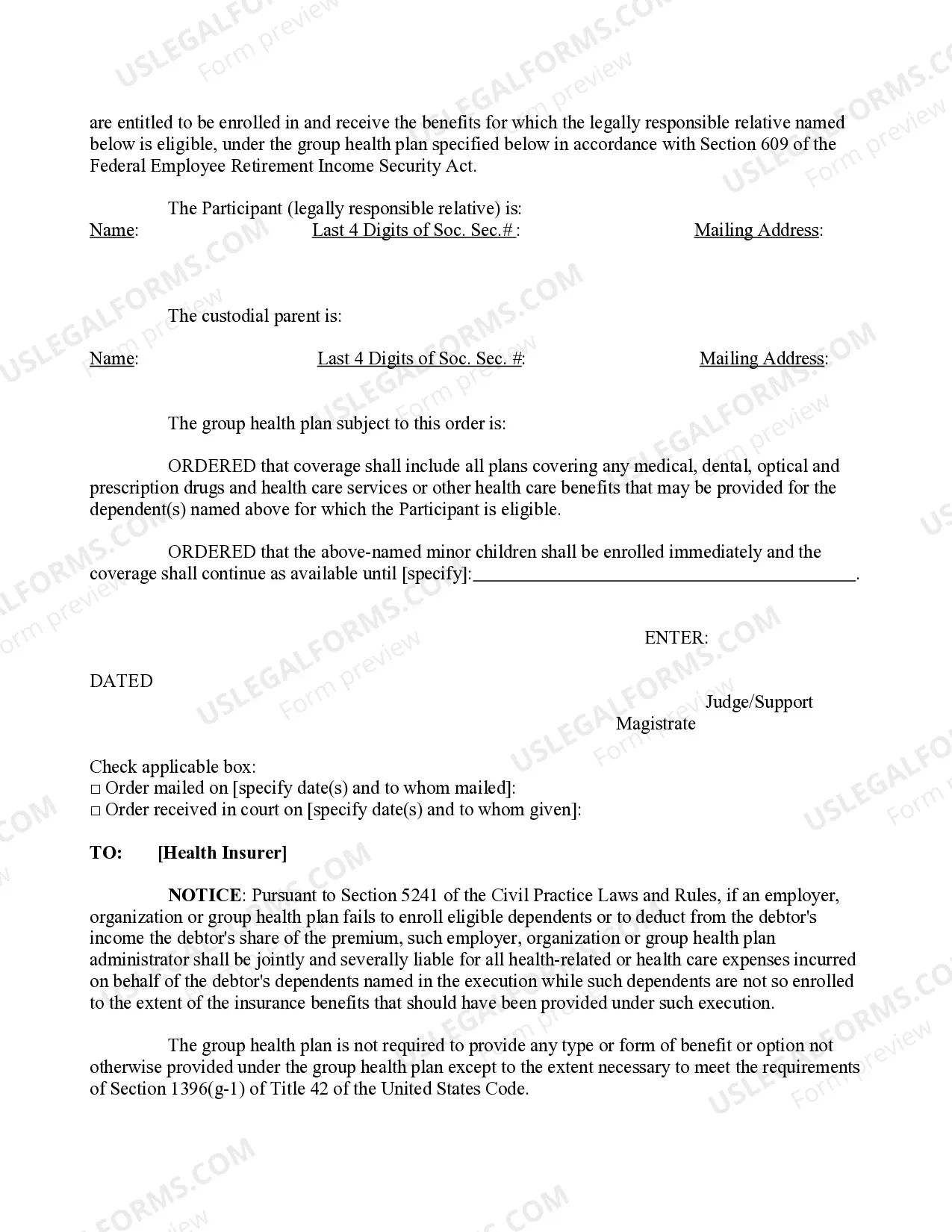 Preview Qualified Medical Child Support Order (Non IV D Cases)