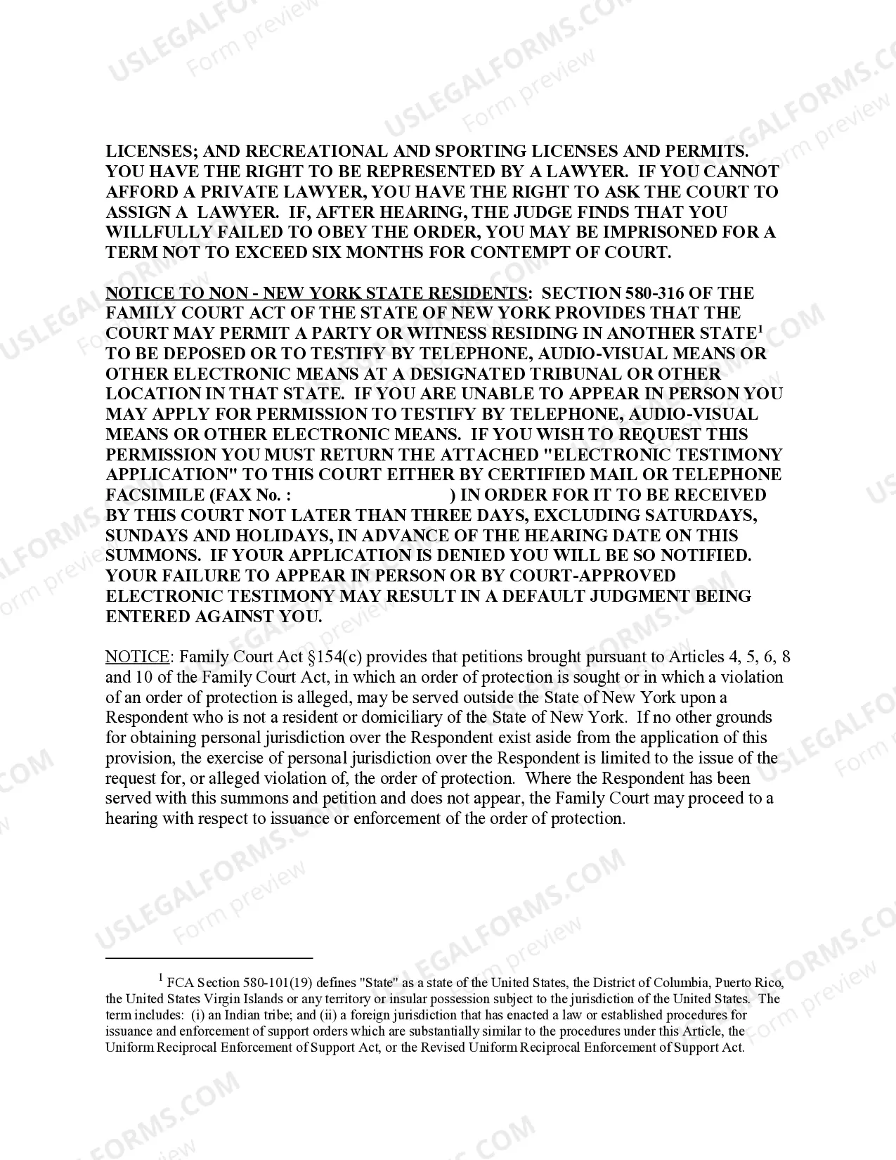 Preview Summons Non Resident Violation of Support Order