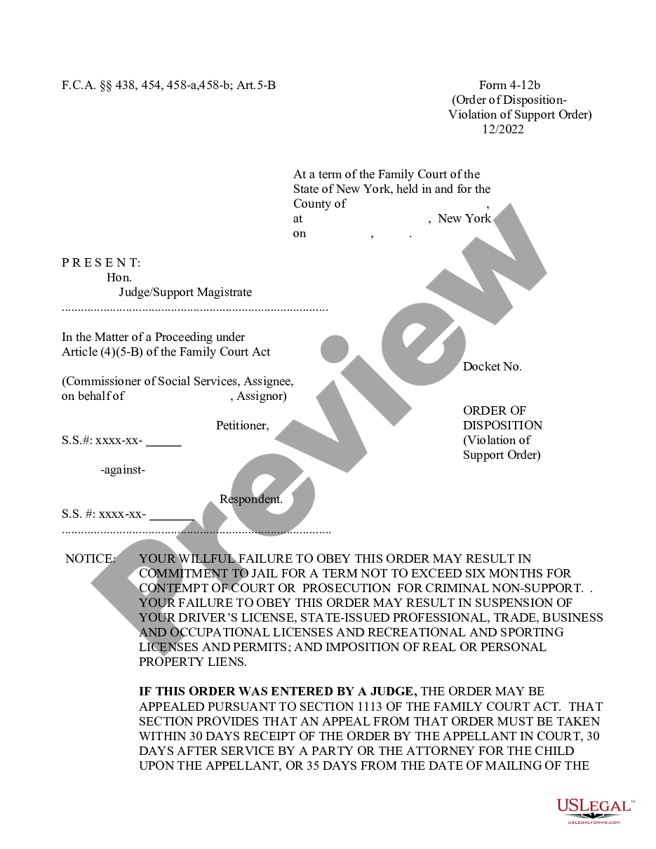 page 0 Order of Disposition - Violation of Support Order preview