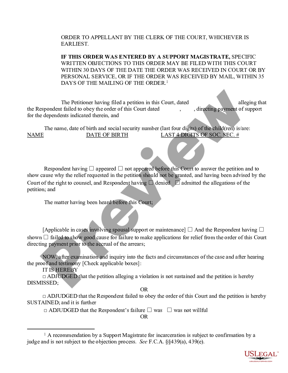 page 1 Order of Disposition - Violation of Support Order preview