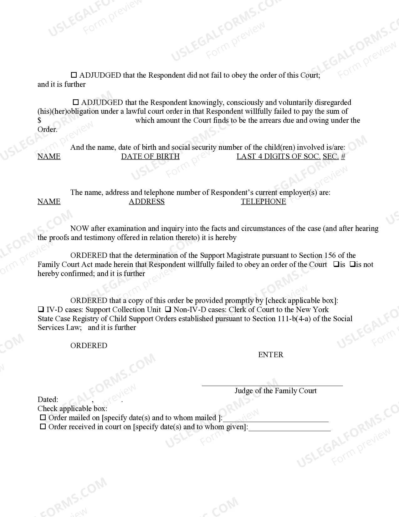 Preview Order Upon Support Magistrate Determination of Willfulness