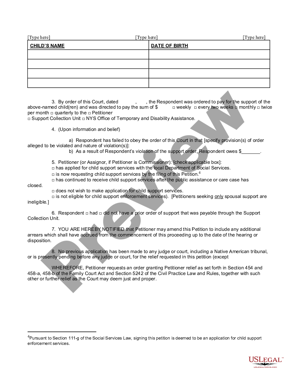 form Petition - Violation of Support Order preview
