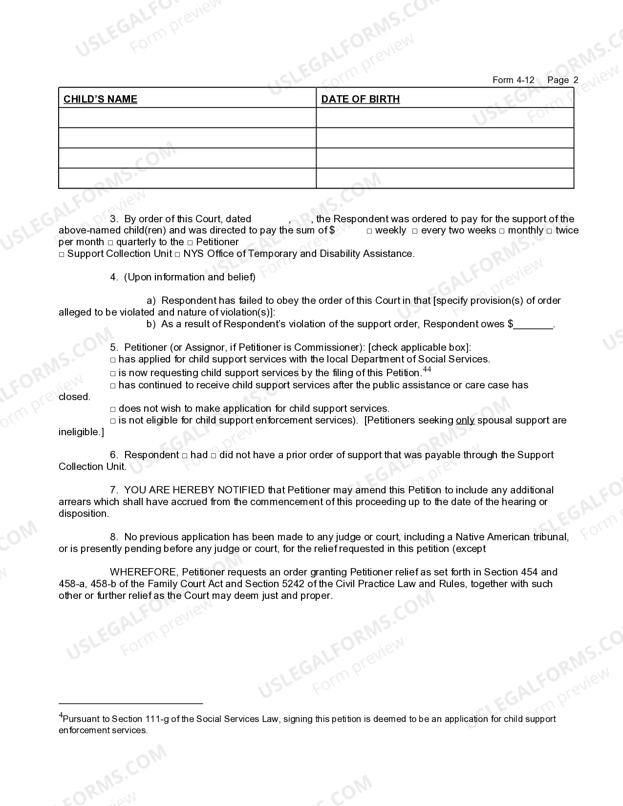 Preview Petition Violation of Support Order