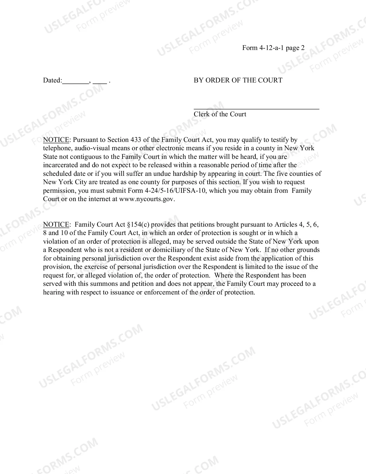 Preview Summons - Violation of Support Order