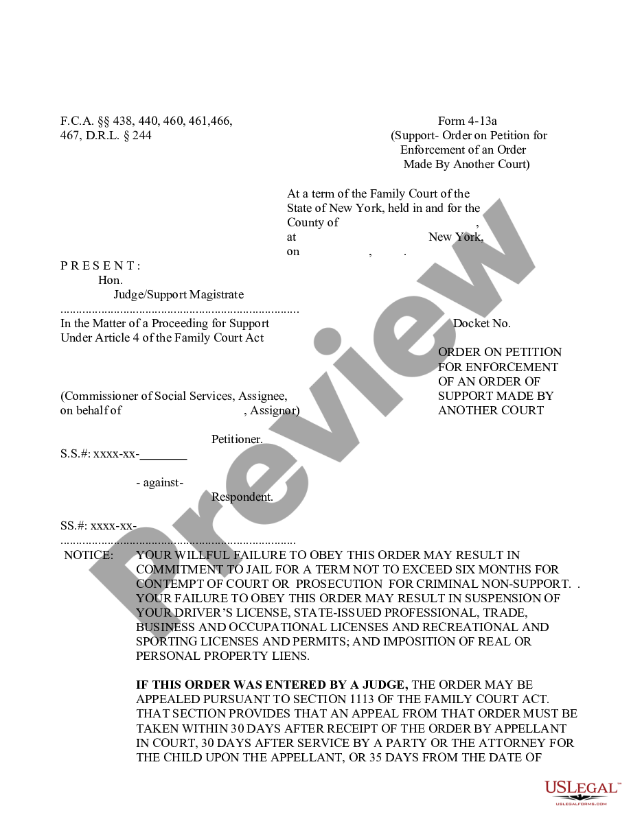 form Order Enforcing Order Made by Another Court - Support - Custody - Visitation preview