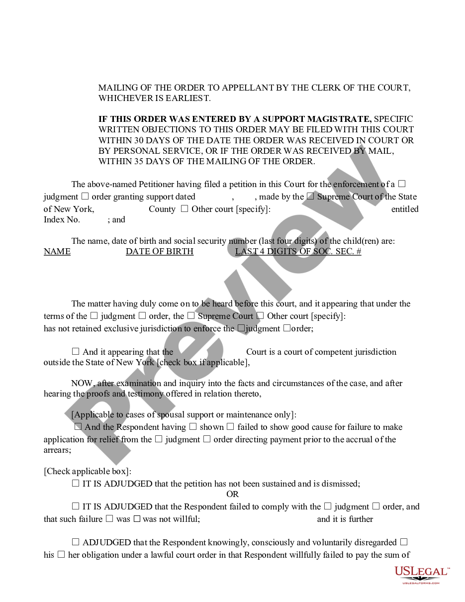 page 1 Order Enforcing Order Made by Another Court - Support - Custody - Visitation preview