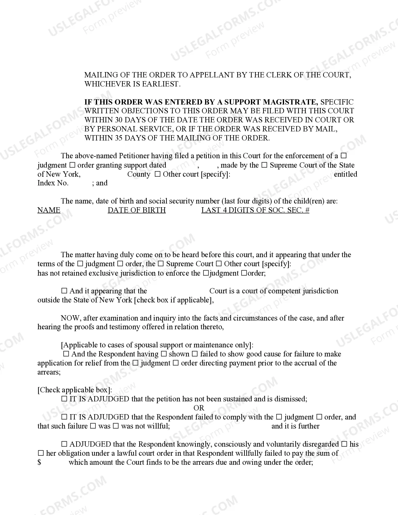 Preview Order Enforcing An Order of Support Made By Another Court