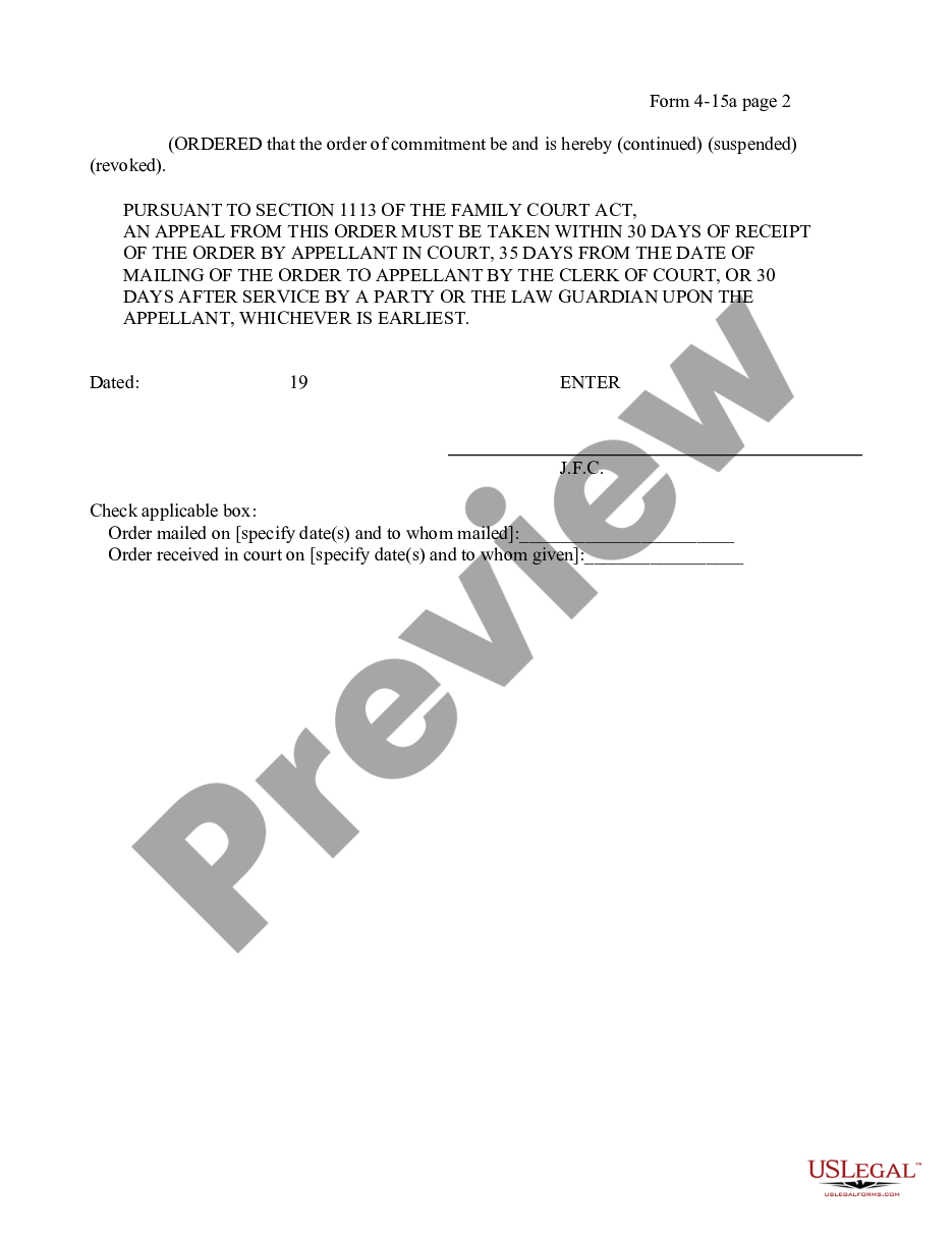 page 1 Order - Relief from Support Payments and Commitment preview