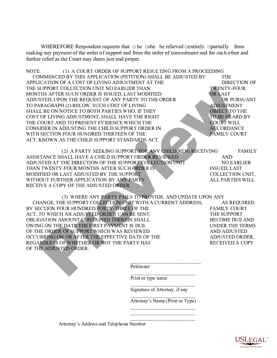 page 1 Petition for Relief from Support Payments and Commitment preview