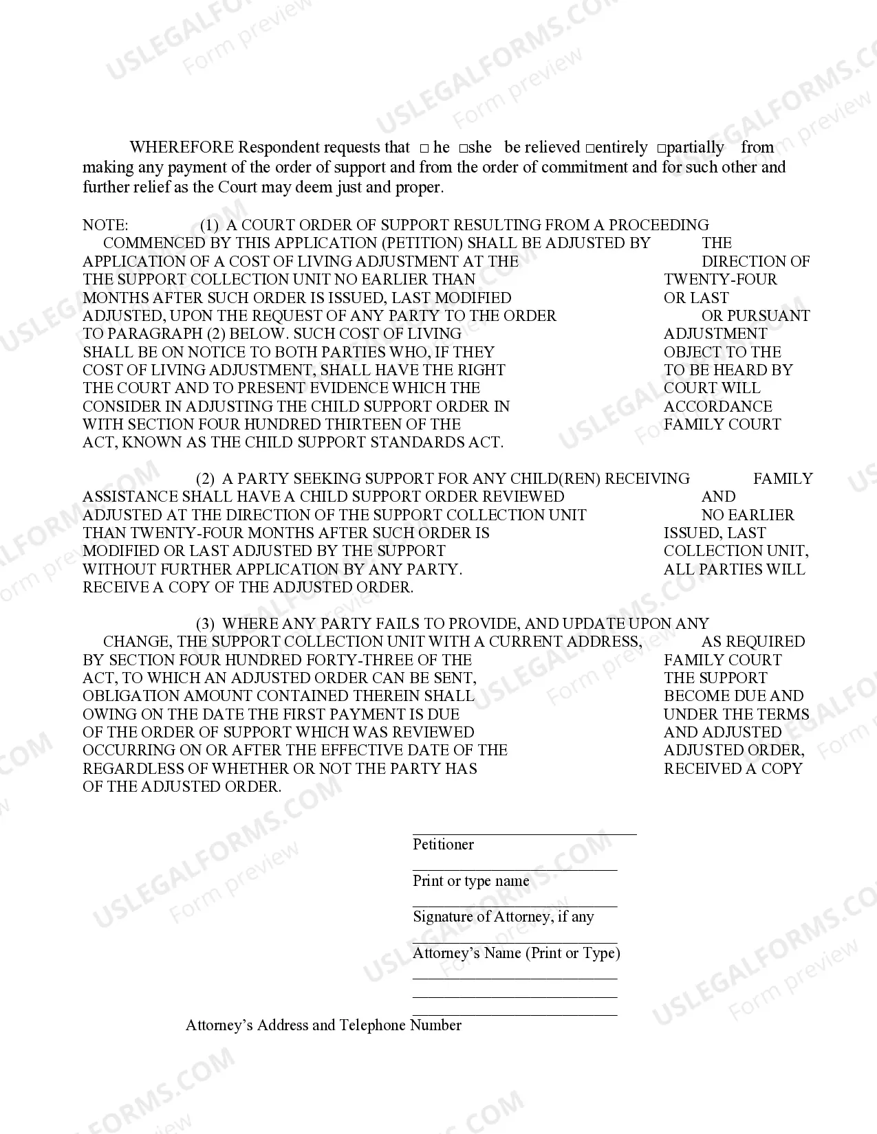 Preview Petition For Relief From Support Payments And Commitment