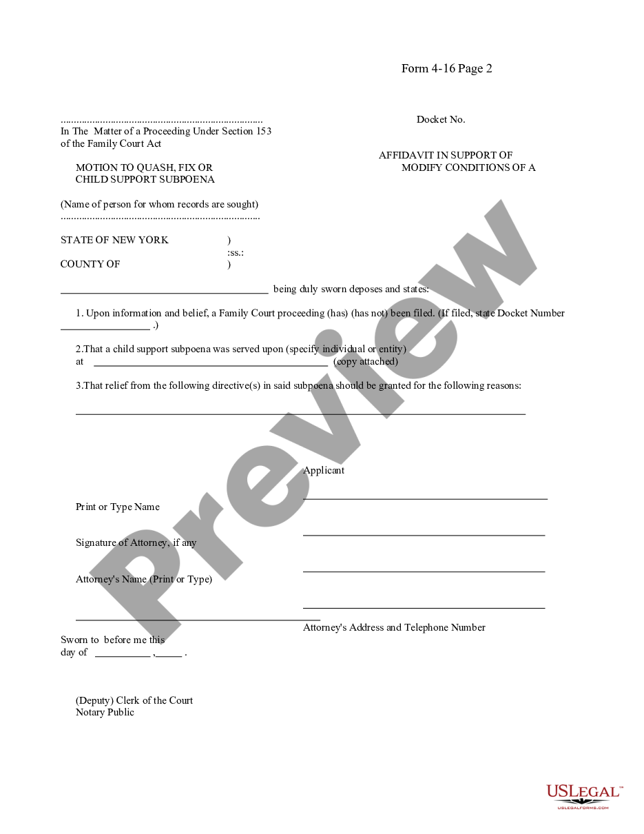 page 1 Notice of Motion to Quash, Fix or Modify Conditions of a Child Support Subpoena preview