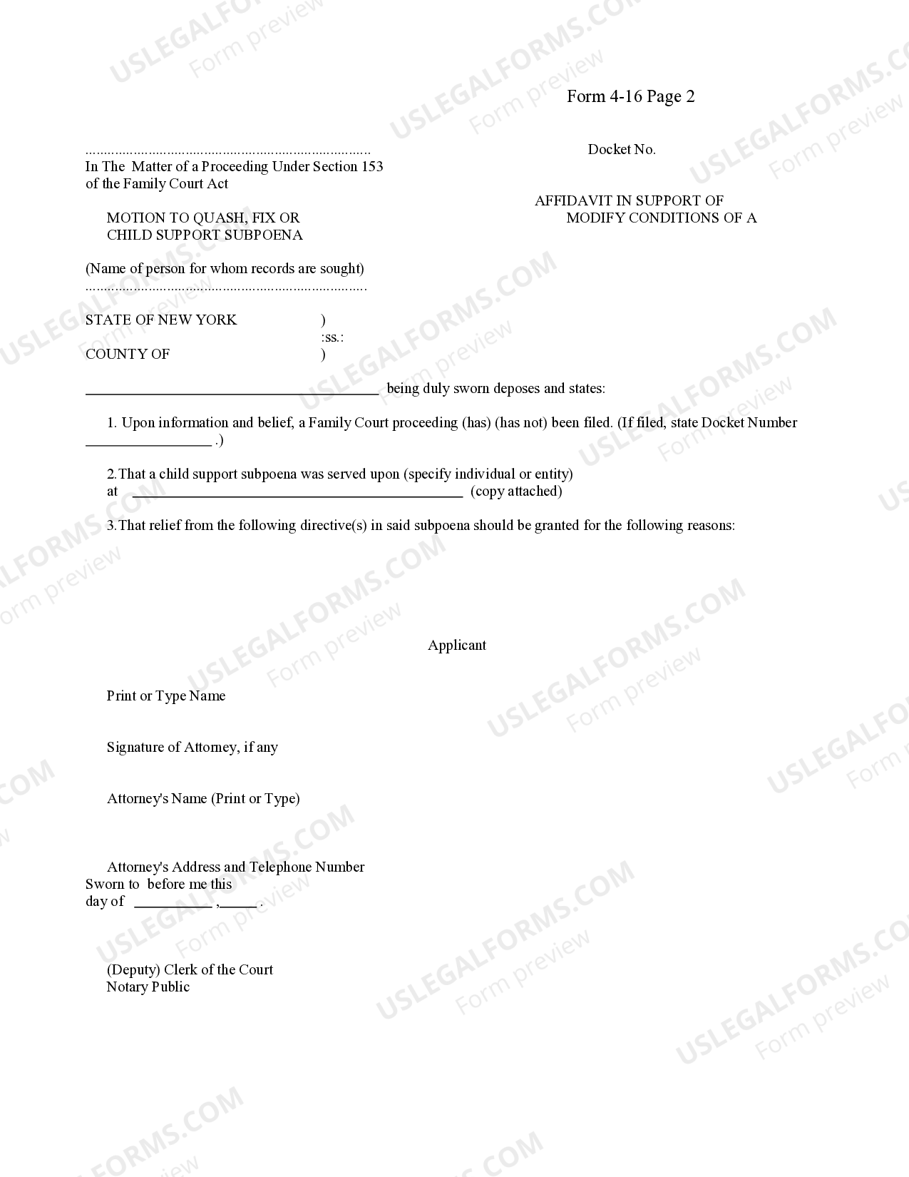 New York Notice of Motion to Quash, Fix or Modify Conditions of a Child