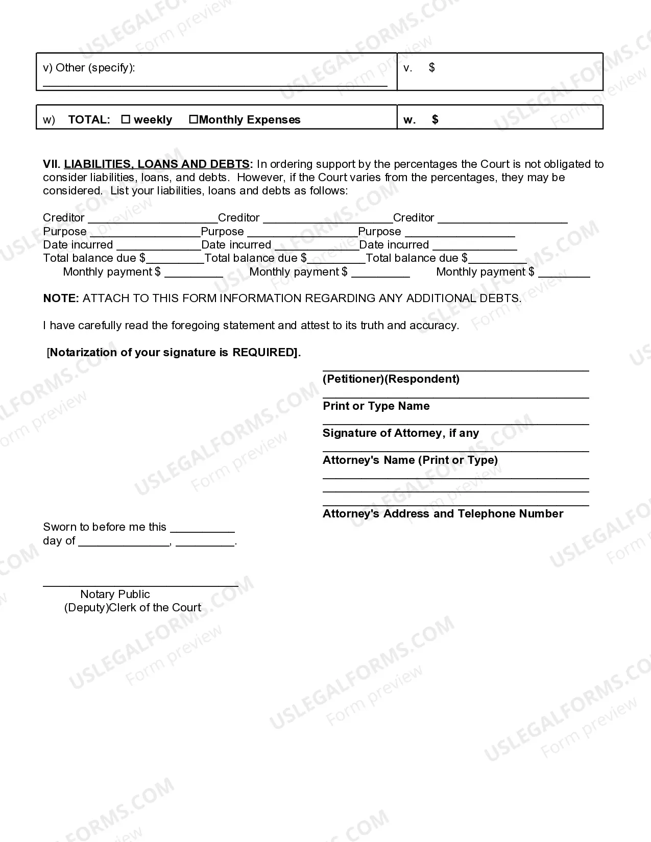 Preview Financial Disclosure Affidavit