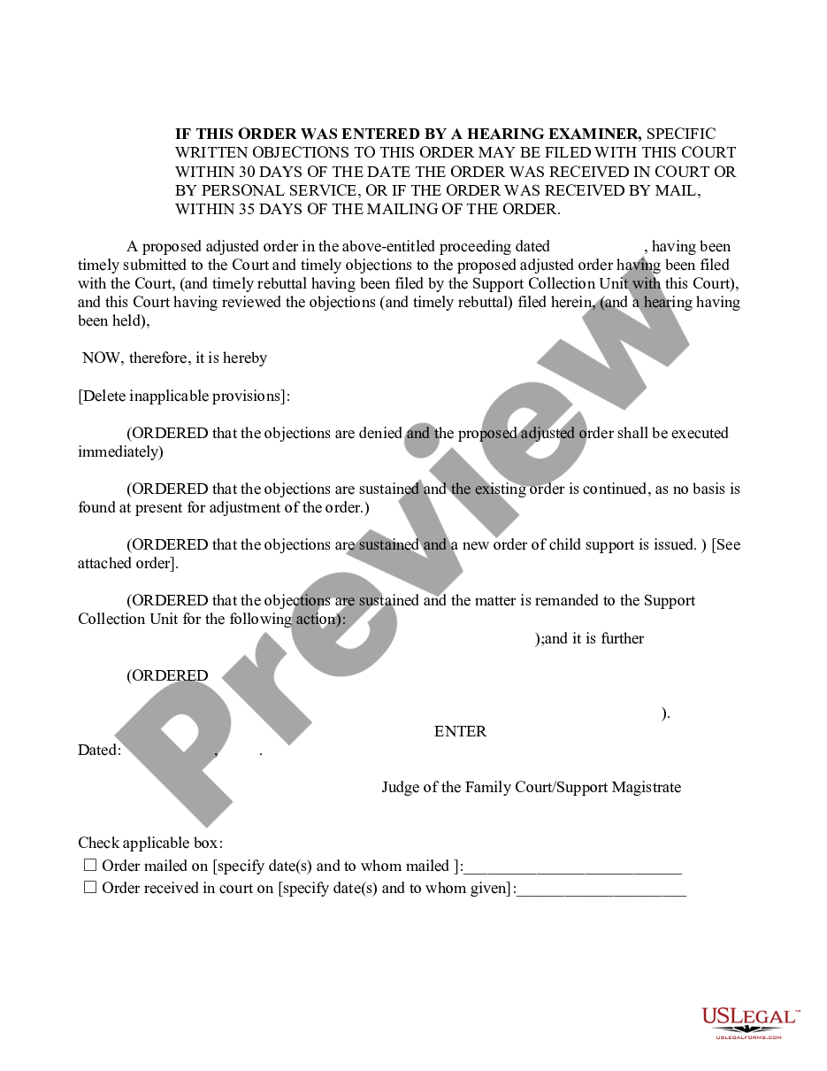 form Order Determining Objection to Proposed Adjustment preview