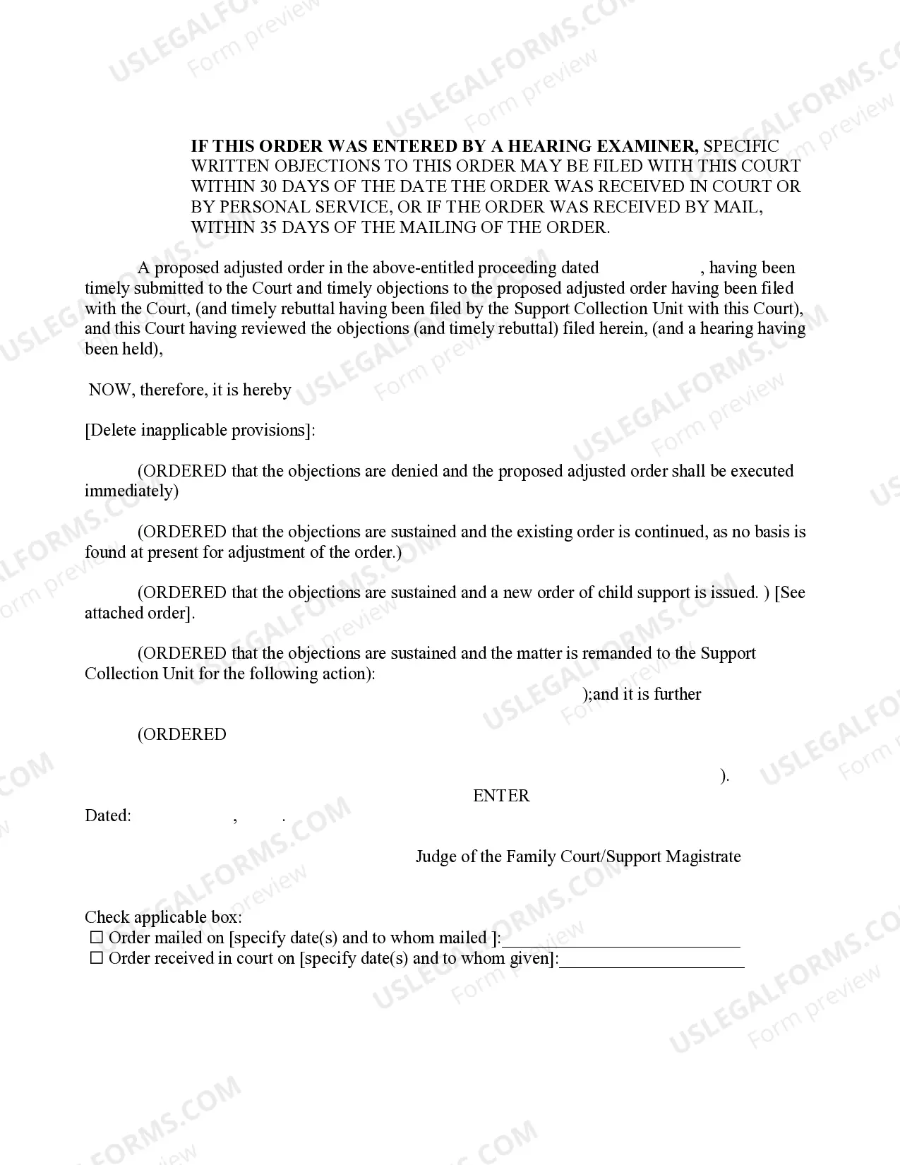 Preview Order Determination of Objections To Proposed Adjustment