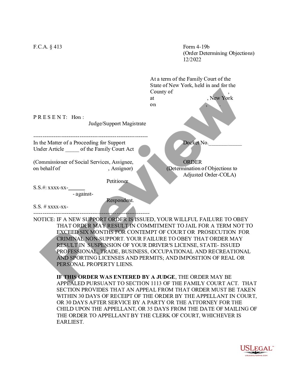 page 0 Order Determining Objection to Adjusted Order - Cost of Living Adjustment - COLA preview