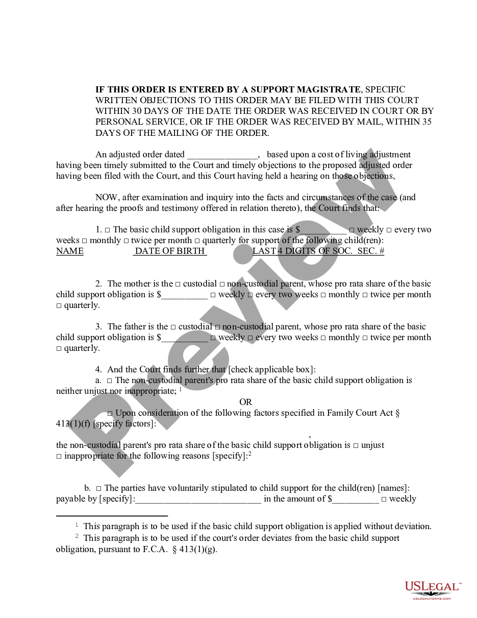 page 1 Order Determining Objection to Adjusted Order - Cost of Living Adjustment - COLA preview
