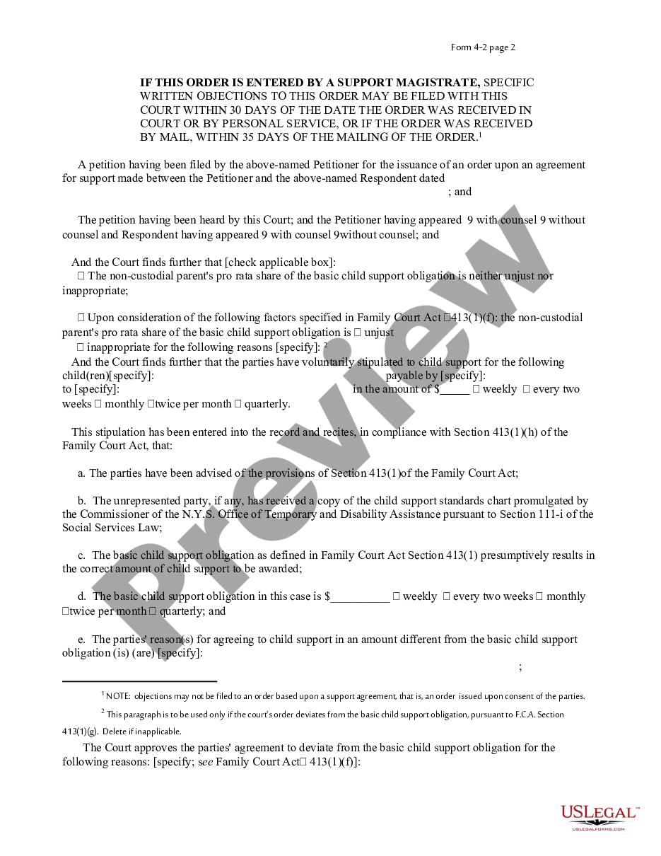 page 1 Order Upon Support Agreement preview