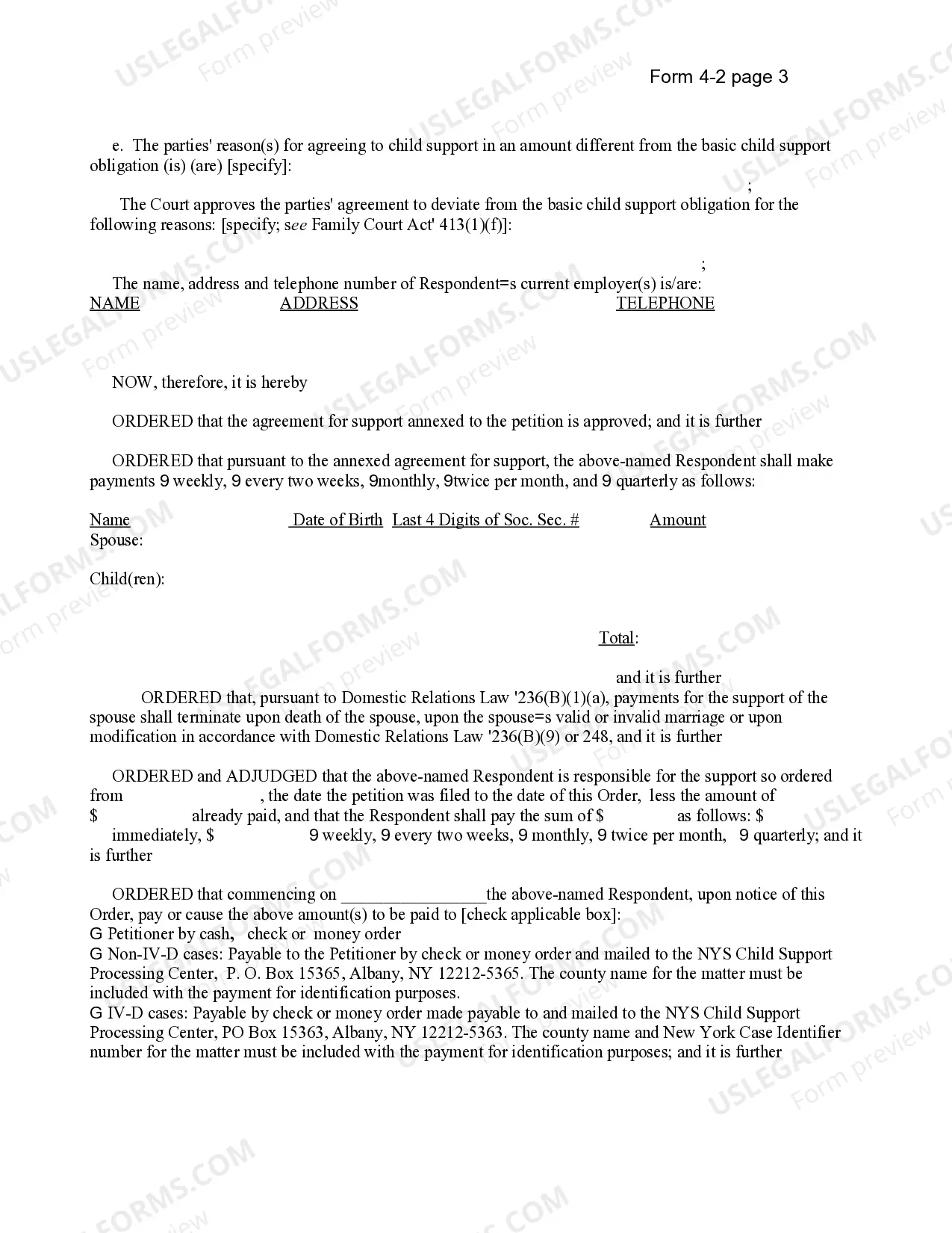 Preview Order Upon Support Agreement