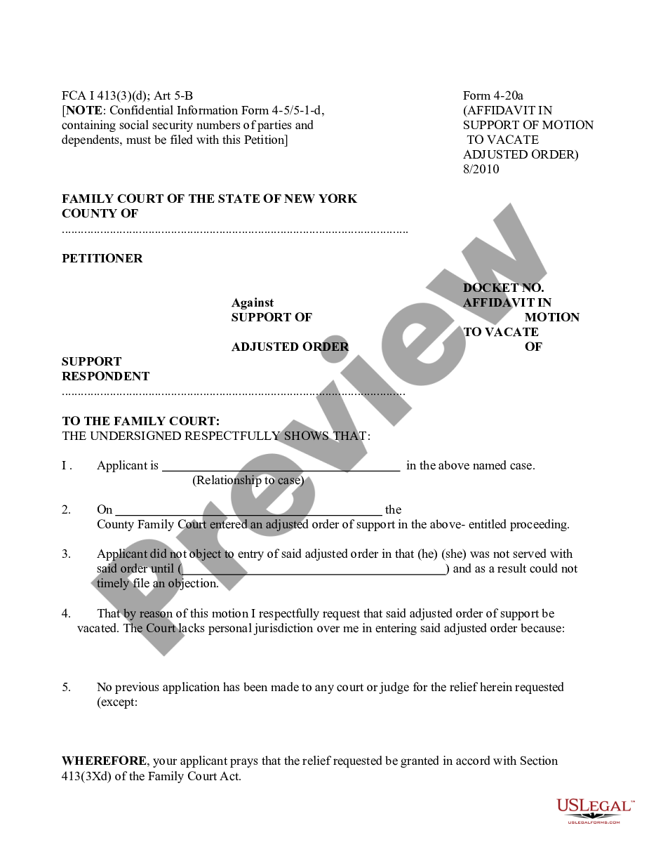form Affidavit in Support of Motion to Vacate Adjusted Order of Support preview