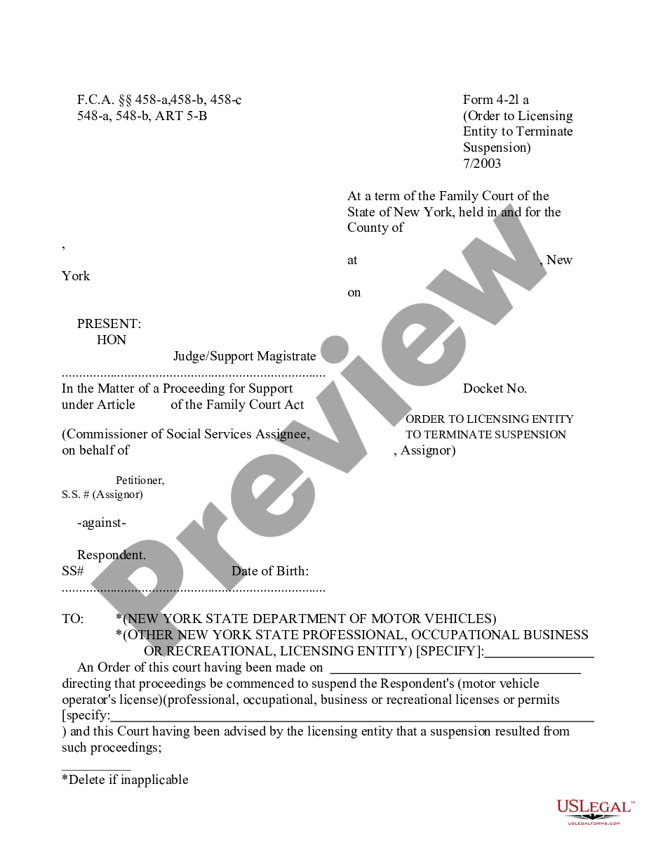 page 0 Order to Licensing Entity to Terminate Suspension preview