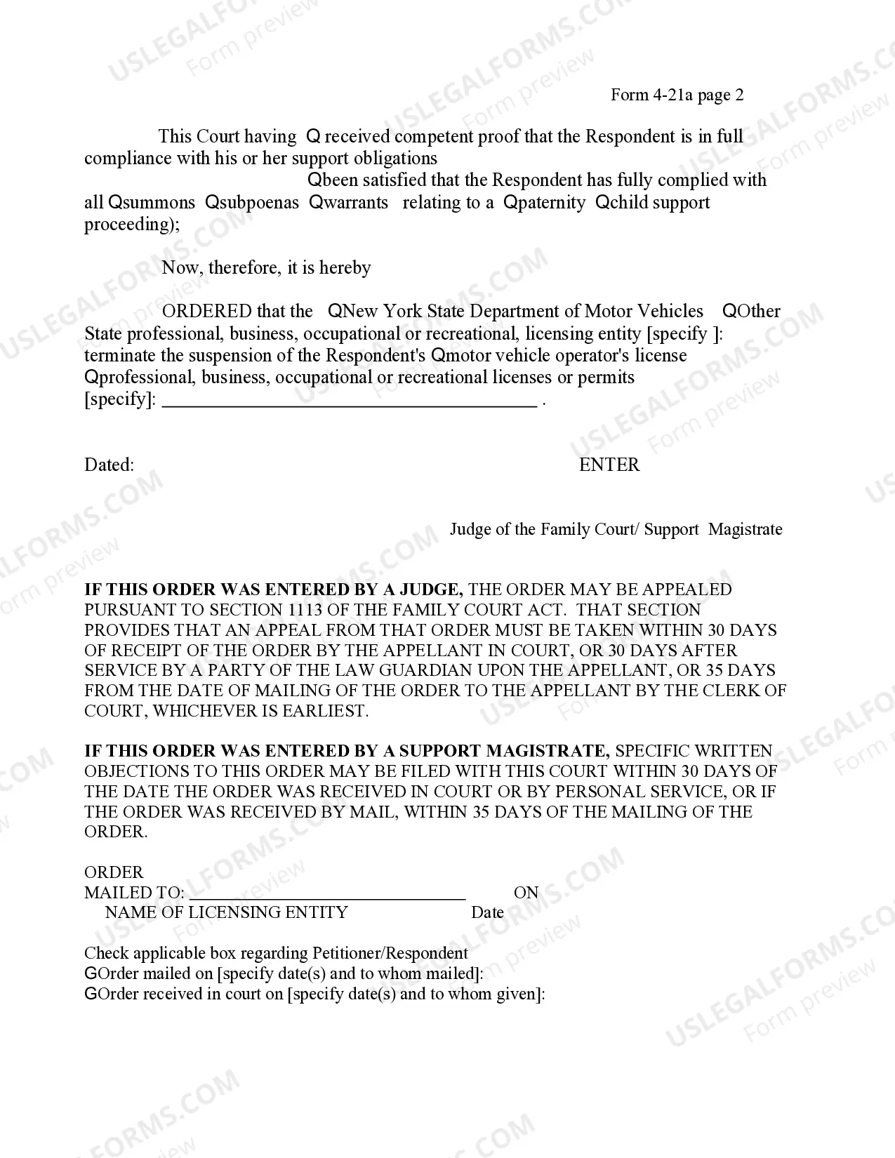 Preview Order To Licensing Entity To Terminate Suspension