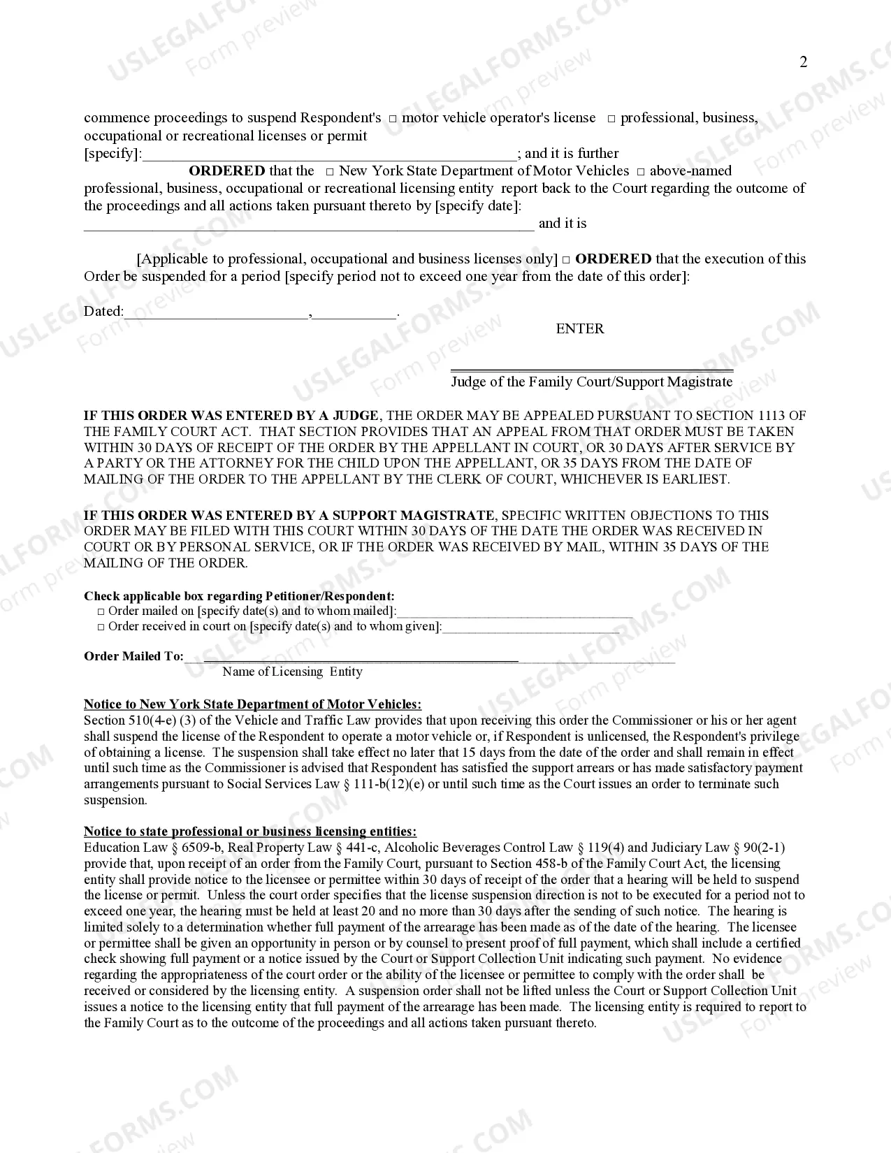 Preview Order To Licensing Entity
