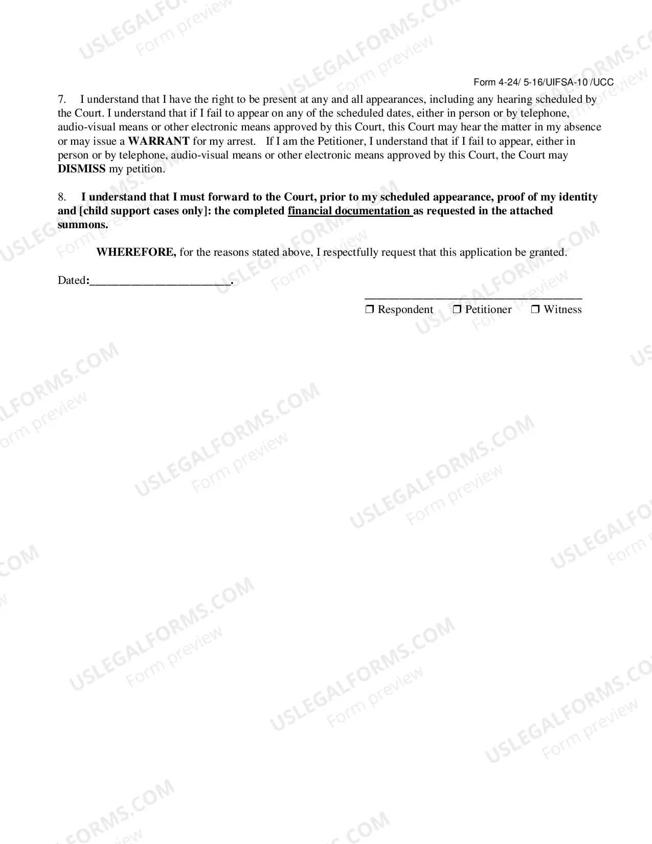 Preview Electronic Testimony Application And Waiver of Physical Presence