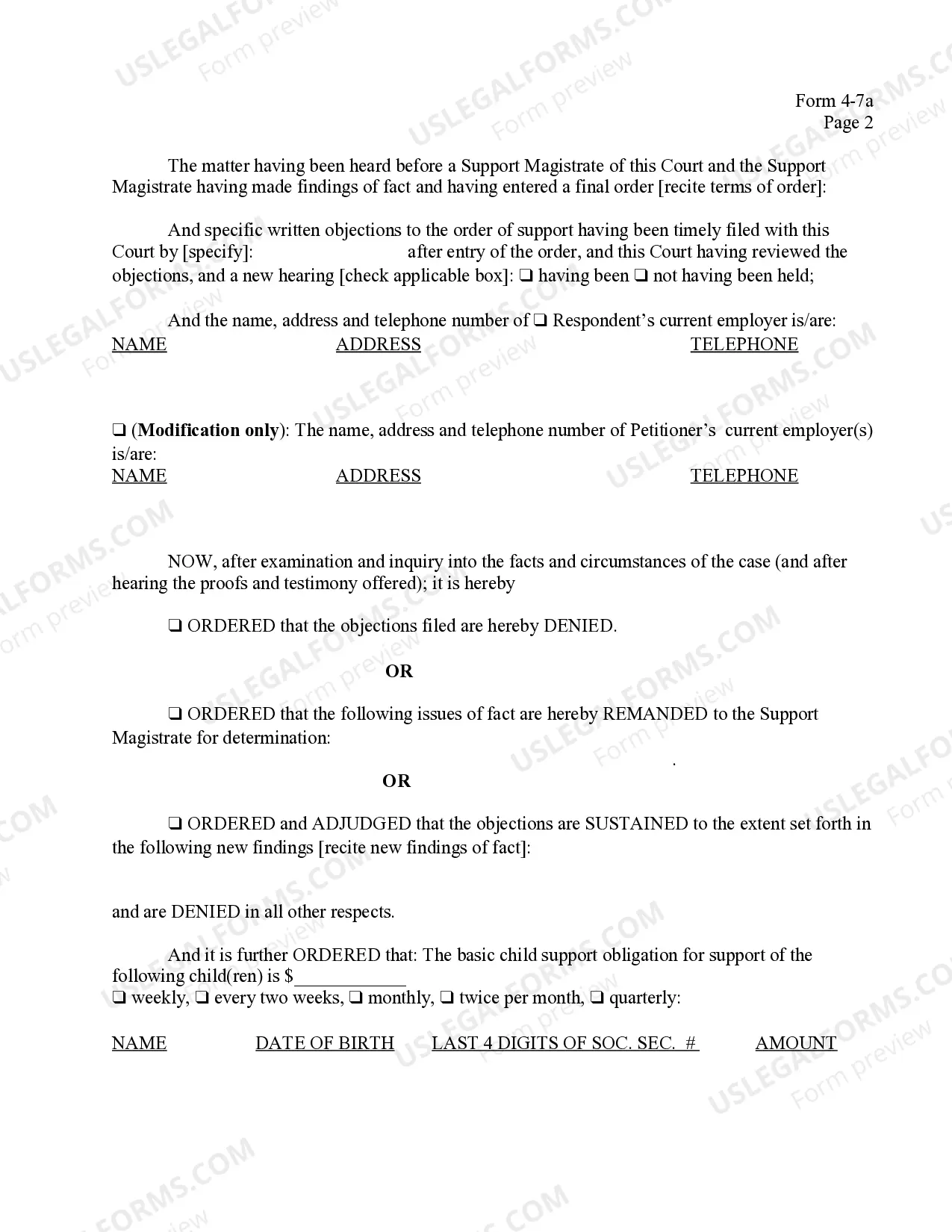 Preview Order After Filing of Objections