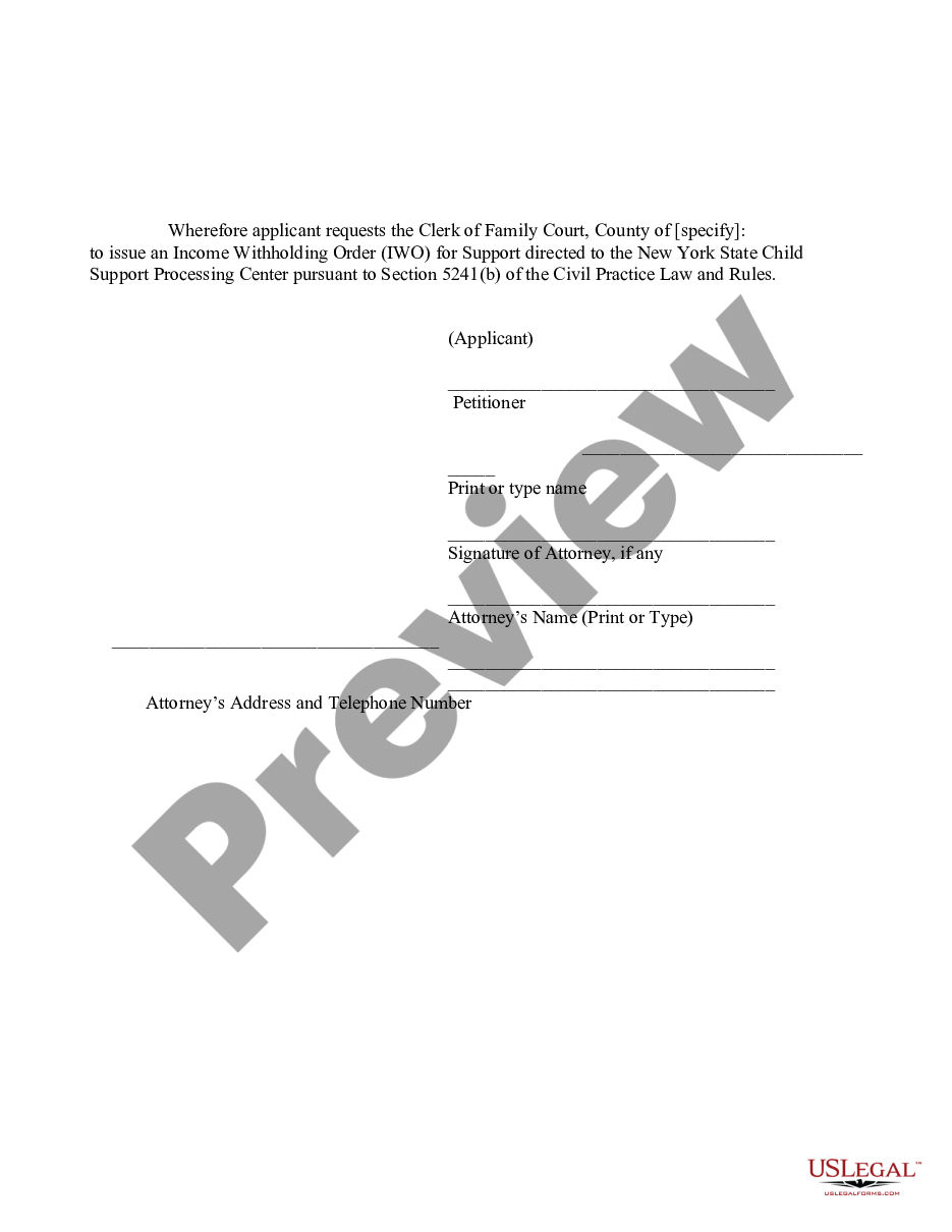 page 1 Application for Income Execution for Support Enforcement - Clerk of Court preview