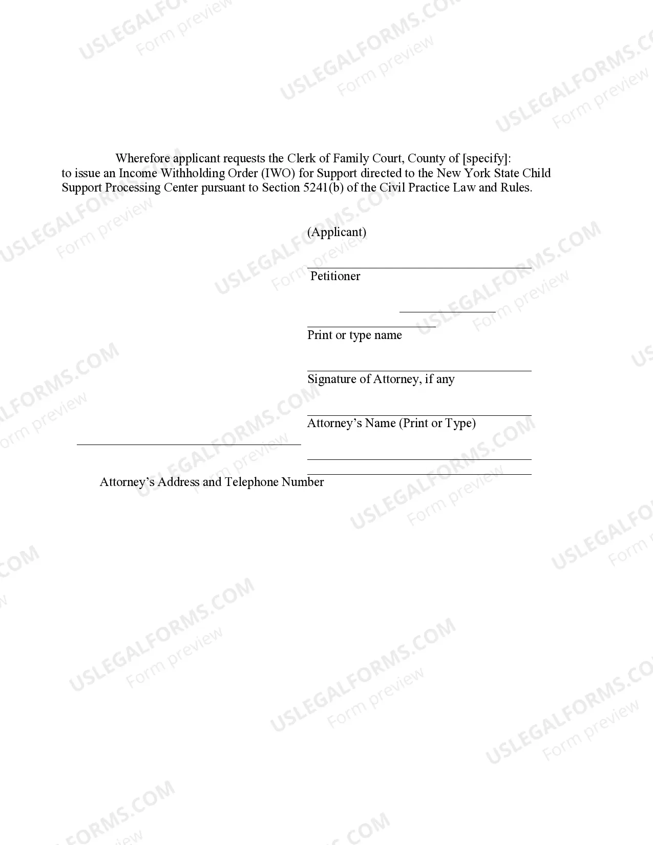 Preview Application For Income Execution For Support Enforcement (Clerk of Court)
