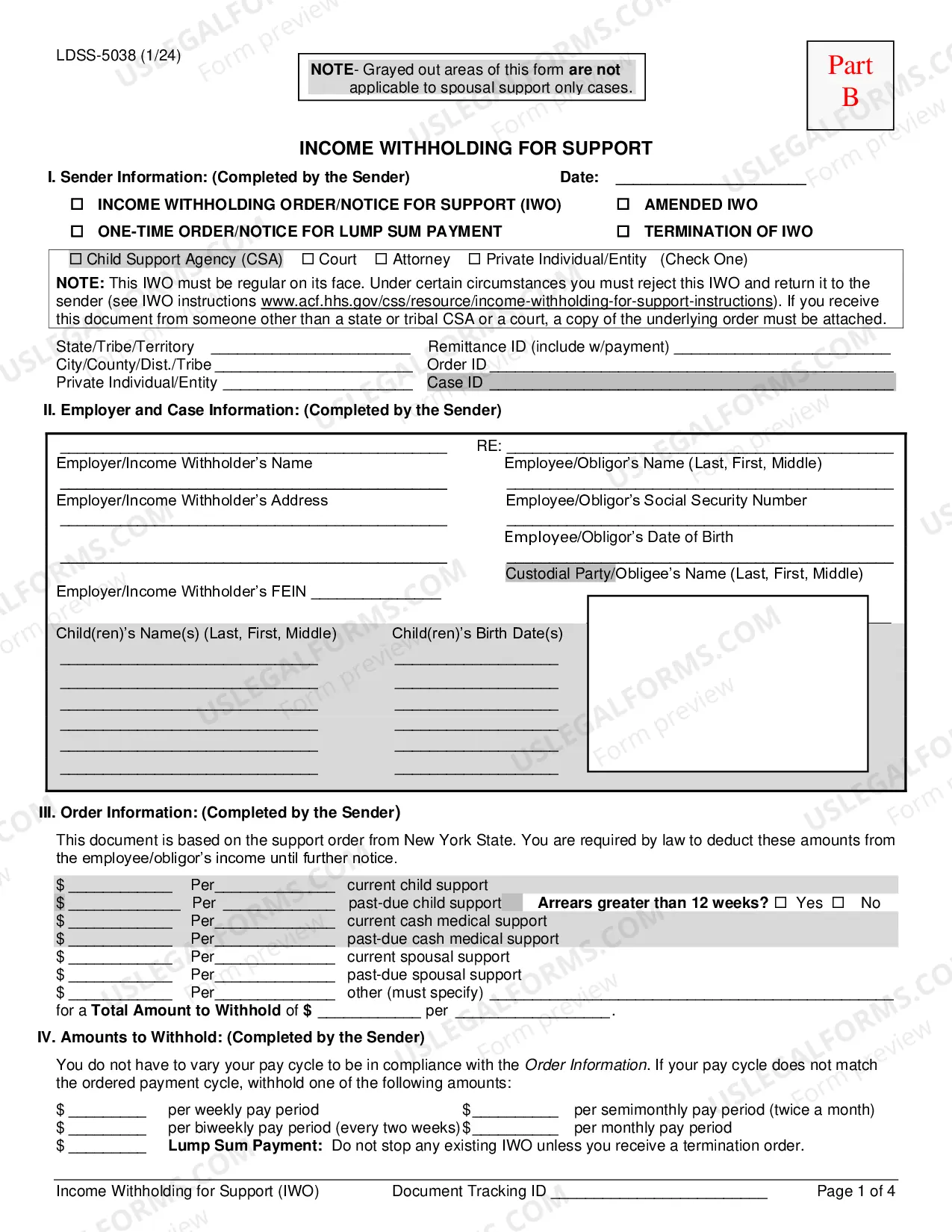 Preview Income Withholding For Support (Spousal Only)