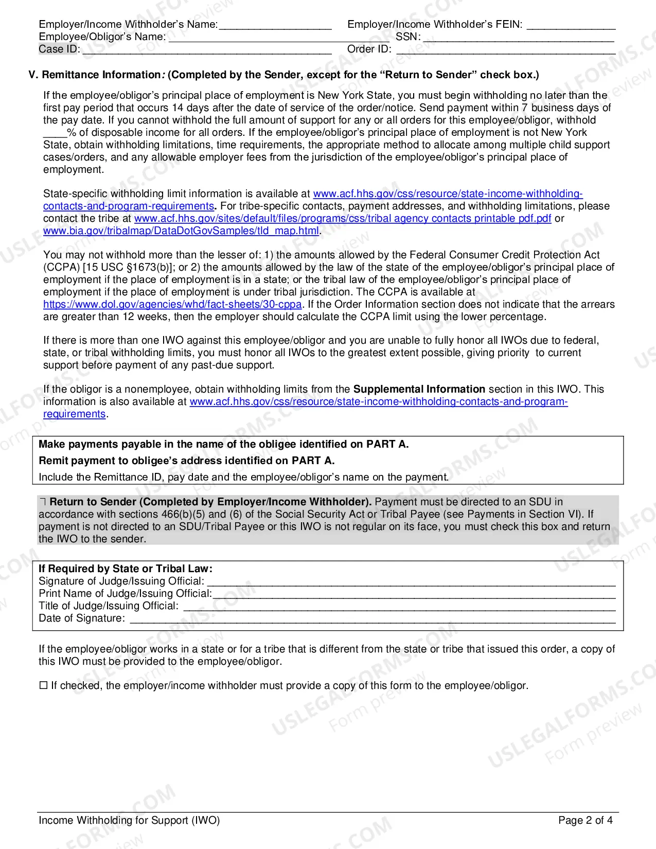 Preview Income Withholding For Support (Spousal Only)