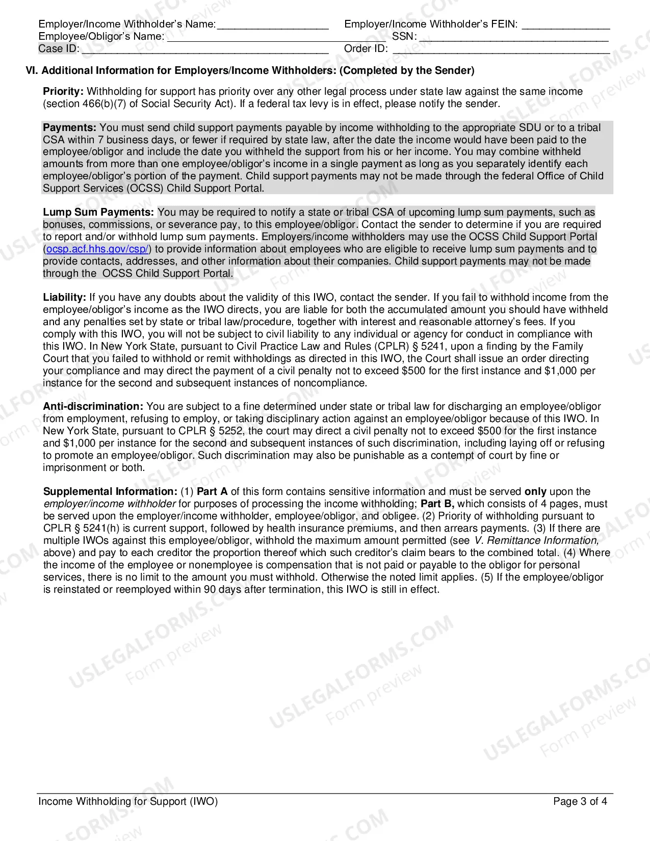 Preview Income Withholding For Support (Spousal Only)