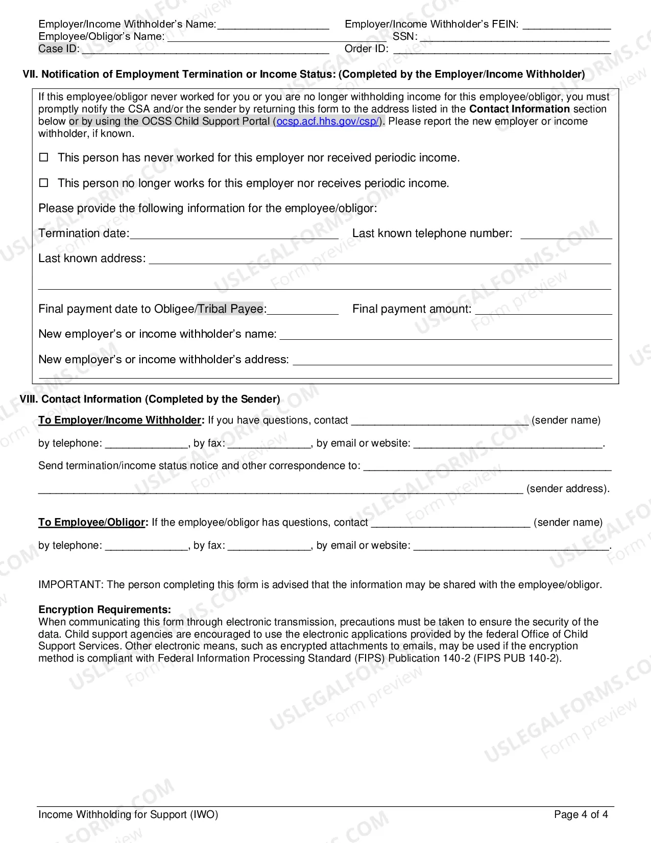Preview Income Withholding For Support (Spousal Only)
