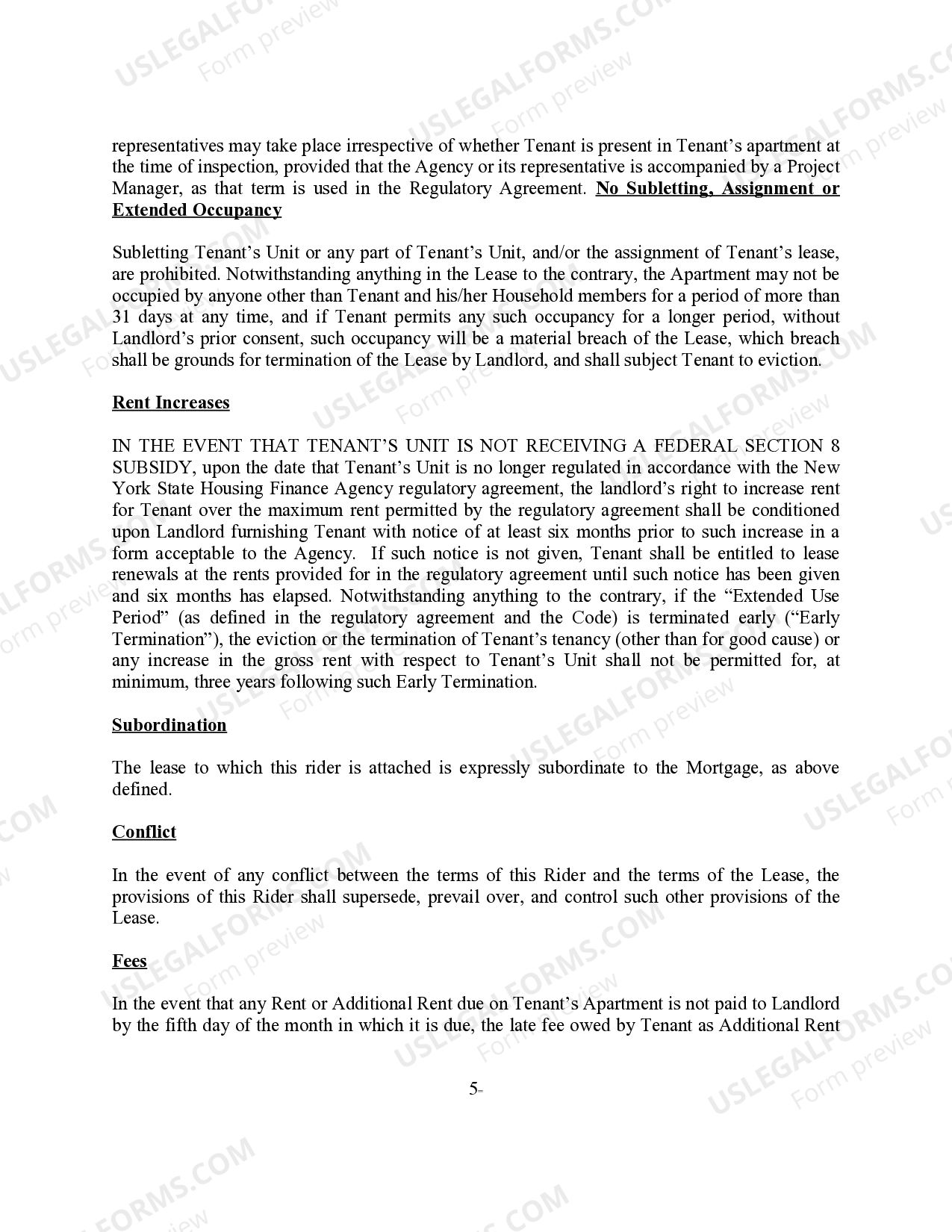 New York Rider to Lease for Low Projects US Legal Forms