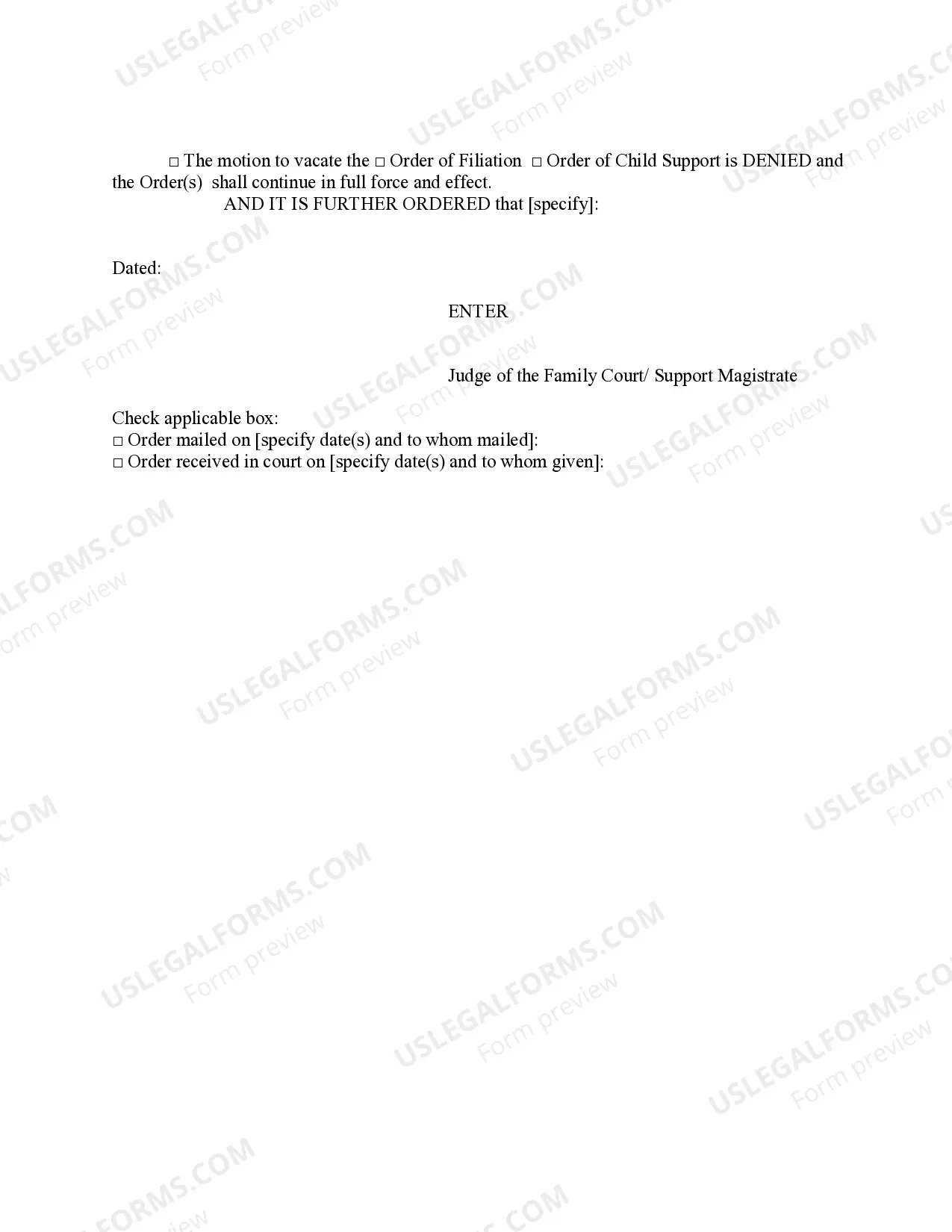 Preview Paternity Order On Motion To Vacate For Lack of Service