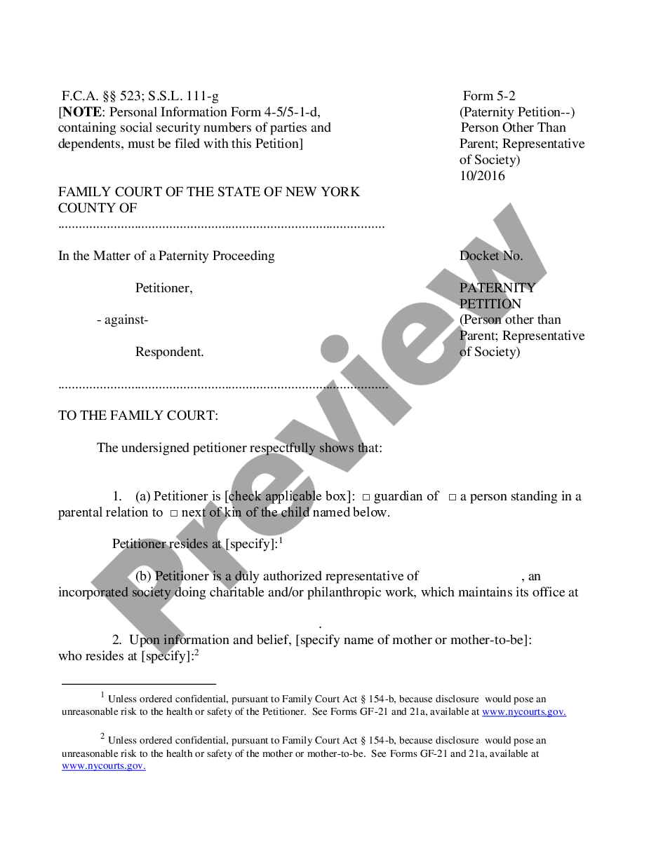 page 0 Paternity Petition - Person other than Parent - Representative of Society preview