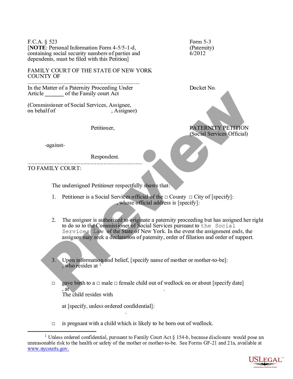 page 0 Paternity Petition - Social Services Official preview