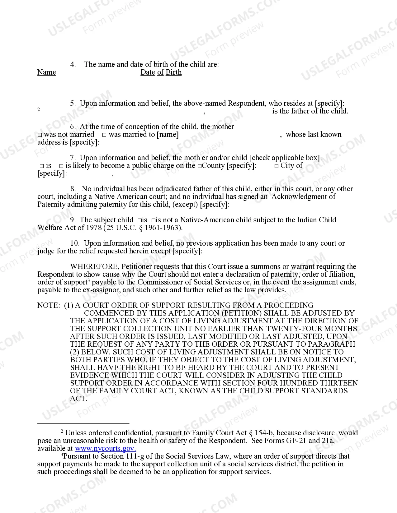 Preview Paternity Petition Social Services Official